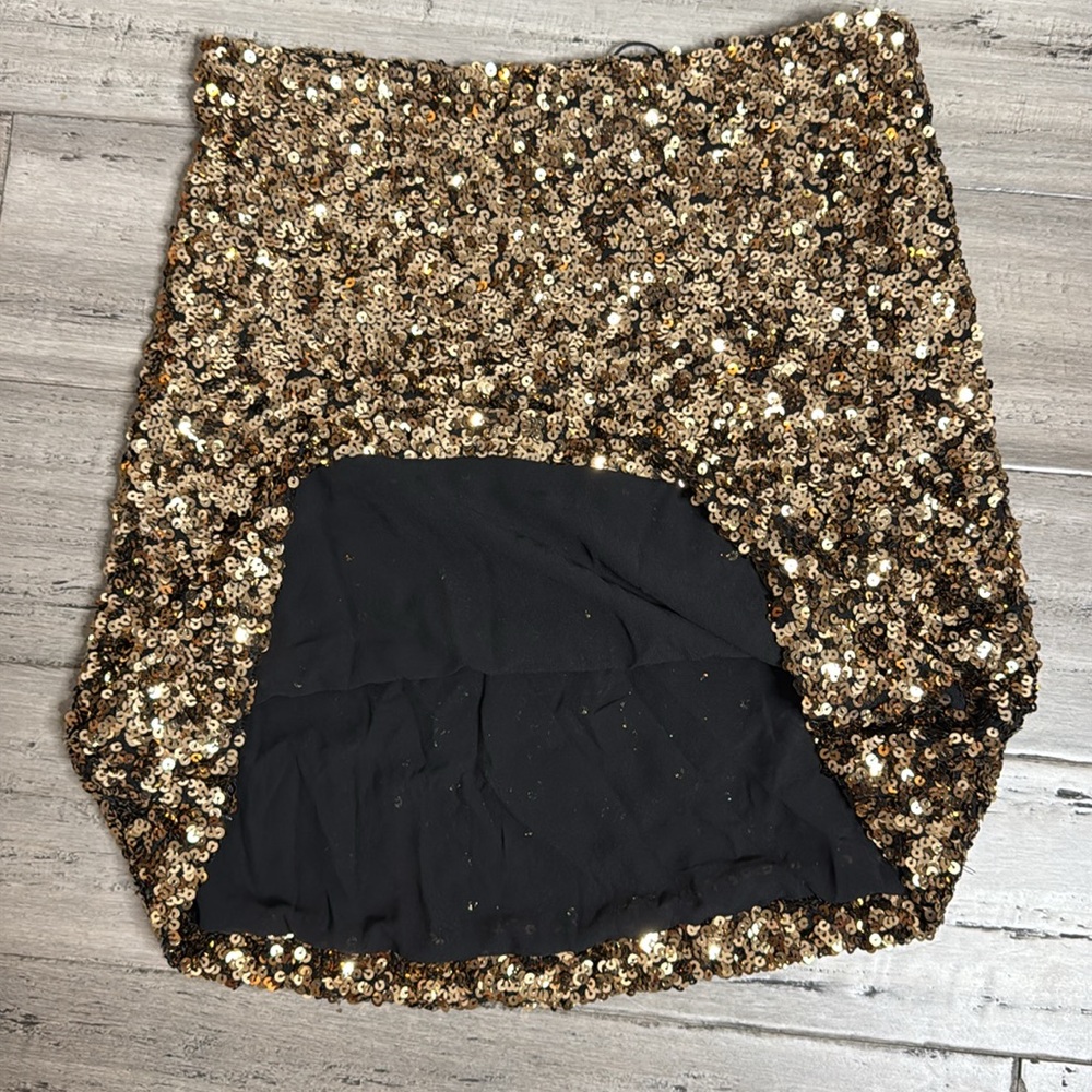 ZARA GOLD SEQUIN MINI SKIRT SPARKLY PARTY GLAM CLUB WEAR SIZE XS **NWT** - Picture 6 of 12
